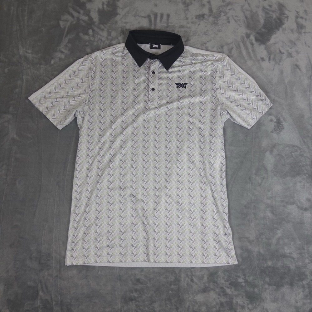 PXG Polo Shirt Mens Small Cactus AOP Performance Snap Collar Golf Black White